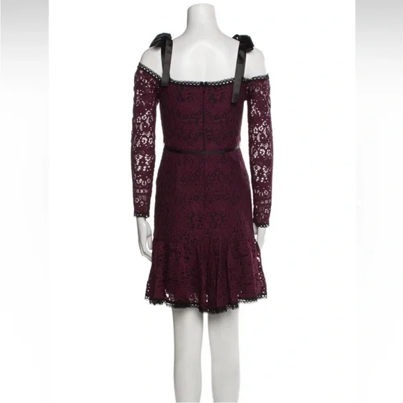 NWT Alexis Sophie Burgundy Lace Off Shoulder Tie Shoulder Dress. Small - Picture 7 of 14
